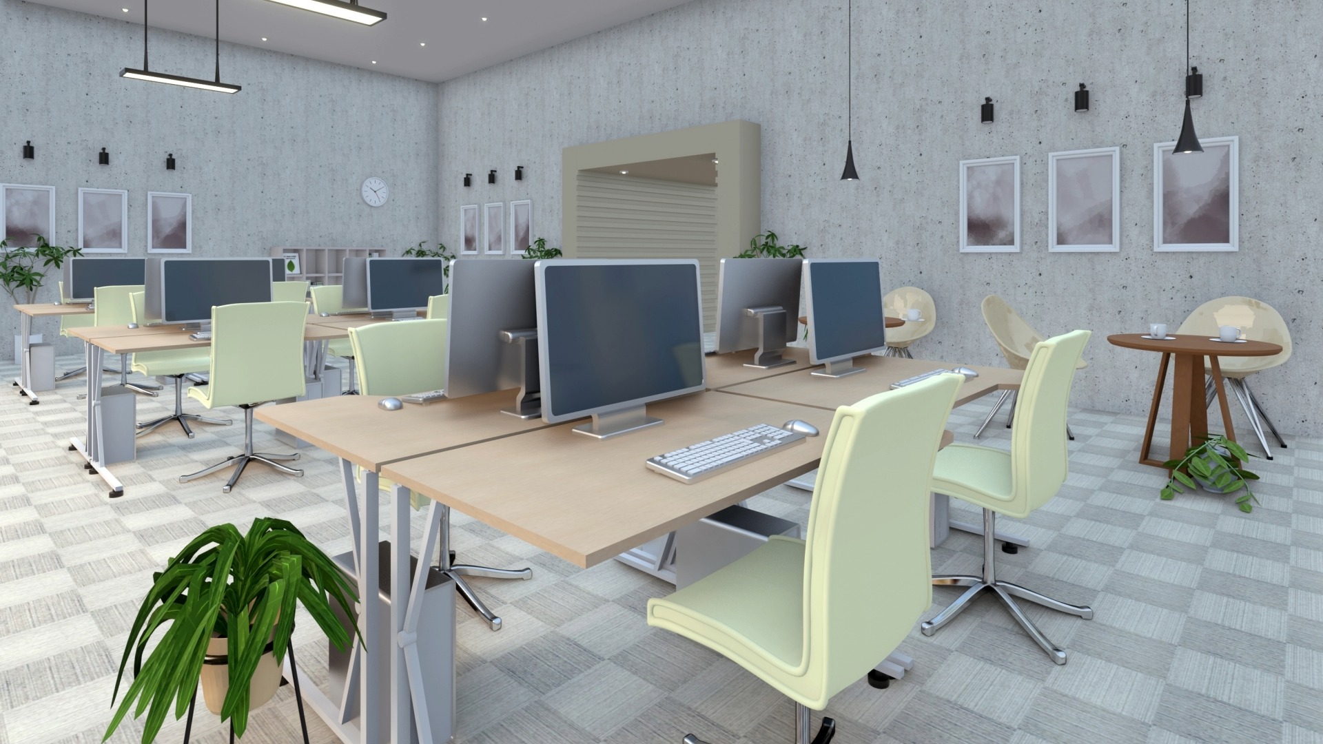 オウンドメディア構築の完全ガイドにふさわしい、洗練されたWeb制作会社のオフィス環境。