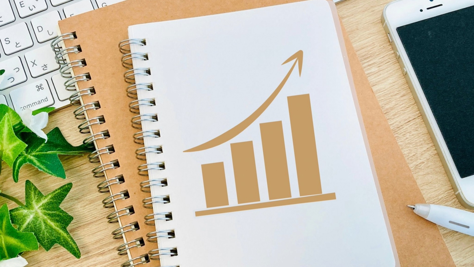 オウンドメディアの目標達成に向けた成長戦略や、SEO施策の結果としての数値向上をイメージした手書き風のグラフ