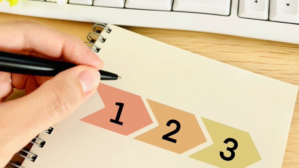 オウンドメディア運用の手順を1から3のステップで解説する図解。戦略立案から実行までのプロセスをイメージしています。